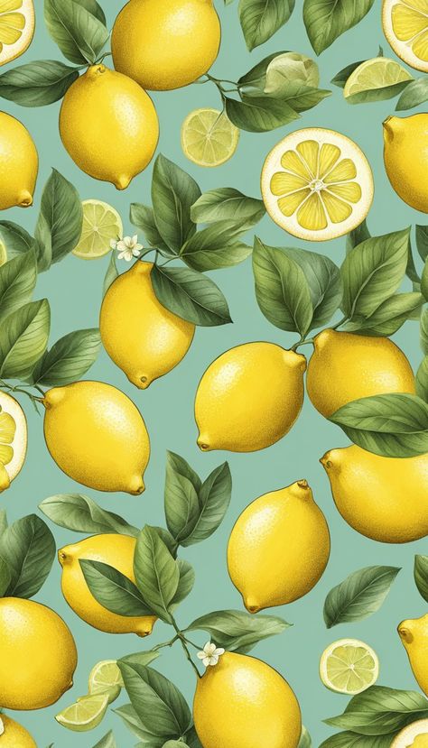 Lemons Wallpaper, Lemon Images, Colour Pallettes, Lemon Background, Aesthetic Phone Wallpaper, Lemon Pattern, Fruit Wallpaper, Illustration Cute, Lemon Patterns