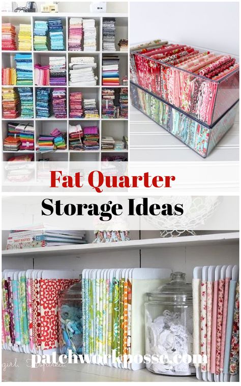 Quilt Kit Storage, Sewing Pattern Storage Ideas Diy, Quilt Fabric Storage Ideas, Quilting Fabric Storage Ideas, Fat Quarter Storage Ideas, Sewing Room Fabric Storage Ideas, Storing Fabric Ideas, How To Store Fabric, Storage Ideas Room