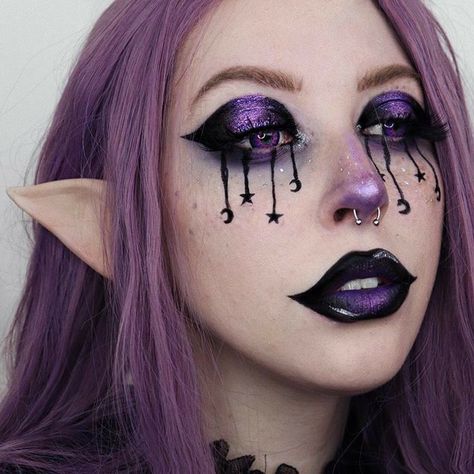 Purple Witch Makeup, Elves Cosplay, Dark Fairy Makeup, Witchy Makeup, Abstract Makeup, Dark Birthday, Pastel Goth Makeup, Goth Eye Makeup, Usernames For Instagram