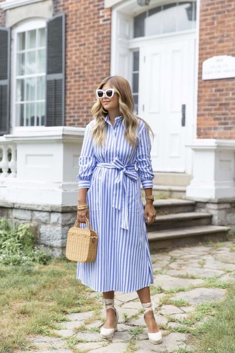 Striped Shirt Dress Krystin Lee, Shirt Dress Outfit, Petite Fashion Tips, Stylish Eve, Everyday Clothing, Modesty Fashion, Italian Cooking, Striped Shirt Dress, Petite Fashion