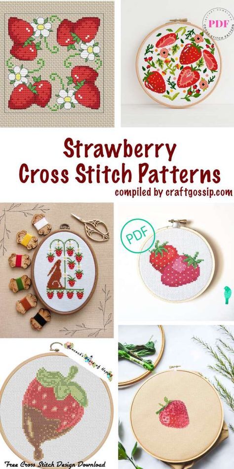 Strawberry Cross Stitch Patterns – Cross-Stitch Fruit Cross Stitch Patterns Free, Strawberry Cross Stitch Pattern Free, Summer Cross Stitch Patterns Free, Strawberry Cross Stitch Pattern, Strawberry Cross Stitch, Free Cross Stitch Designs, Frugal Wedding, Strawberry Season, Making Candles Diy