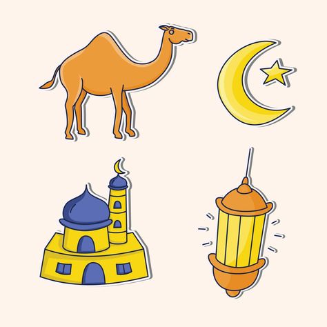 Cute sticker illustration of Eid al-Adha the Muslim holiday of Hajj Muslim Holidays, Sticker Illustration, Eid Stickers, Idul Adha, Origami Design, Eid Al Fitr, Idul Fitri, Eid Al Adha, Cute Stickers