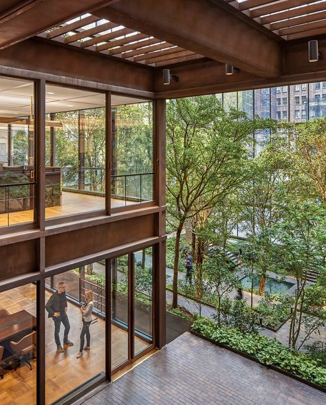 Open Office Layout, Fluffy Flowers, Folding Architecture, Atrium Design, Industrial Sheds, Modern Workplace, Ford Foundation, Pocket Park, Small Terrace