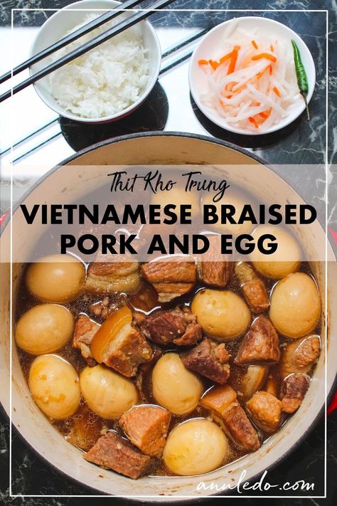 Thit Kho Recipe, Pork And Eggs, Asian Potluck, Thit Kho, Easy Vietnamese Recipes, Asian Bbq, Vietnamese Pork, Vietnamese Dessert, Sweet Pork