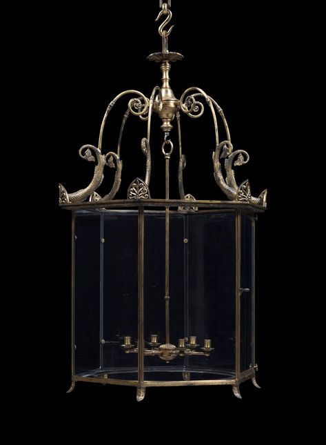 Grand Dolphin → Antique Fireplaces & Antique Reproduction Fireplaces | Jamb Hanging Globes, Globe Lantern, Lanterns Hanging, Lantern Table Lamp, Lantern Designs, Antique Lanterns, Antique Fireplace, Lantern Design, Brass Lantern