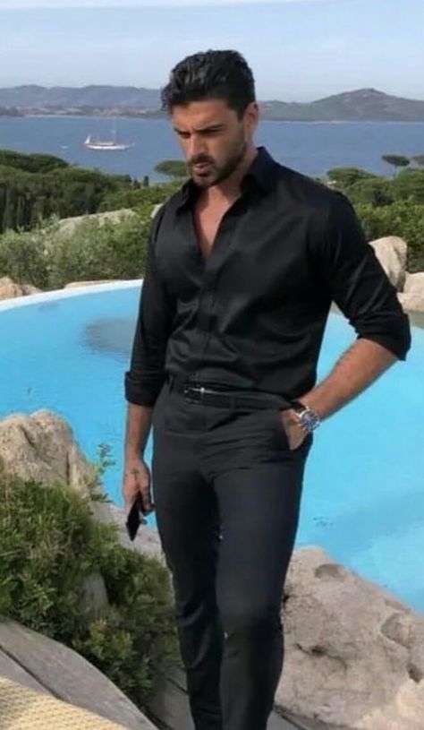 Michele Morrone Black Suit, Michael Morrone, Black Blazer Men, Handsome Italian Men, Men Fashion Photoshoot, Black Outfit Men, Smart Casual Menswear, Michele Morrone, Shiny Pants