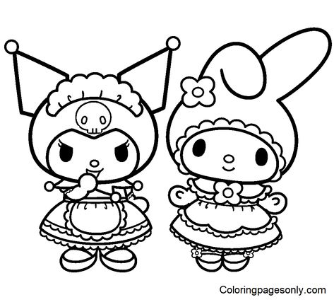 Kuromi And My Melody Painting, Creation Coloring Pages, Hello Kitty Colouring Pages, Kitty Coloring, Melody Hello Kitty, Hello Kitty Coloring, Mermaid Coloring Pages, Mermaid Coloring, Cartoon Coloring Pages