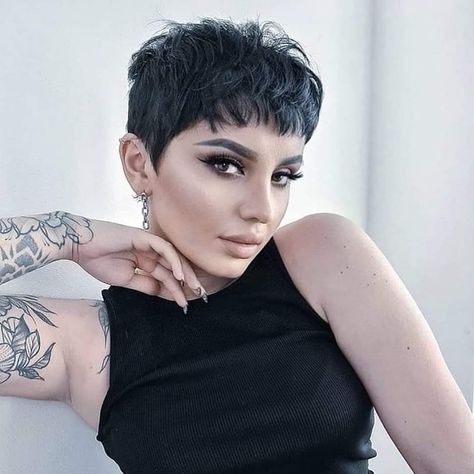 Black Hair Pixie Cut, Black Pixie Haircut, Shaved Pixie Cut, Black Pixie Cut, Short Stacked Bob Haircuts, Shaved Pixie, Black Pixie, Manic Pixie, Growth Goals