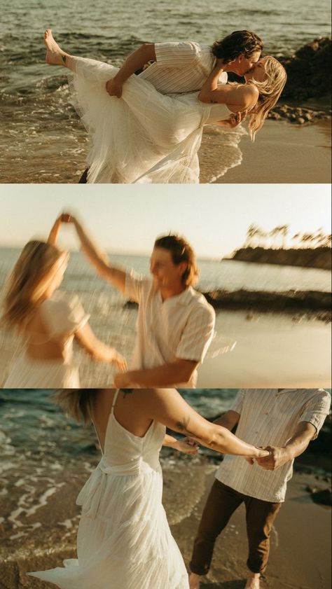 White Beach Engagement Dress, Beach Photo Engagement, Prenup Shoot Beach, Beach Aesthetic Couple Photos, Beach Wedding Picture Ideas Photography, Laguna Beach Couples Session, Beach Wedding Photo Inspiration, Engagement Photos Inspo Beach, Nature Wedding Photoshoot