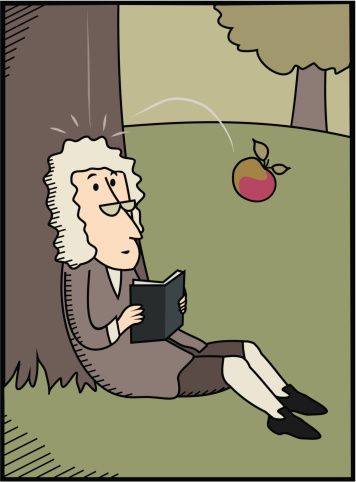 It is thought that Isaac Newton’s theories on gravity were inspired by seeing an apple fall from a tree.   https://www.facebook.com/scholarslearning/photos/a.744091828942643.1073741828.731990170152809/885587038126454/?type=1&theater Isaac Newton Wallpaper, Isaac Newton Illustration, Isaac Newton Drawing, Isaac Newton Art, Newton Illustration, Apple Tree Drawing, Newton Drawing, Newton Gravity, Apple Newton