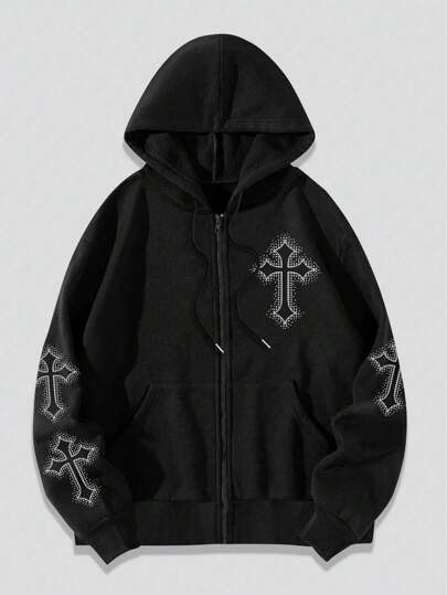 ROMWE Goth Men Cross Print Zip Up Drawstring Thermal Hooded Sweatshirt | SHEIN USA Goth Men, Cross Hoodie, Goth Guys, Avril Lavigne, Zip Up Hoodies, Zip Up Hoodie, Hooded Sweatshirt, Sweat Shirt, Hooded Sweatshirts