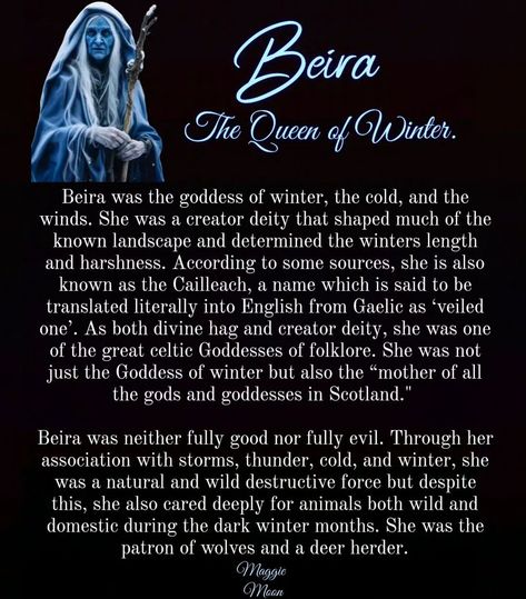 🕸Maggie Moon🕸 | ❄️💙 Little info on the Queen of Winter ❄️💙 #celtic #celticlegends #celticmythology #beira #cailleach #wintergoddess #queenofwinter... | Instagram The Cailleach, Cailleach Goddesses, Celtic Spirituality, Celtic Deities, Winter Goddess, Celtic Legends, Celtic Gods, Celtic Goddess, Fantasy Authors