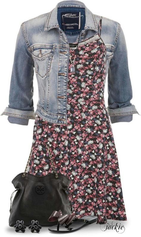 "Dress Up" a jean jacket Dress Outfits Polyvore, Polyvore Casual, Spring Outfits Dresses, Outfit Trends, Looks Style, Polyvore Outfits, Spring Summer Outfits, Trendy Dresses, Outfits Casuales