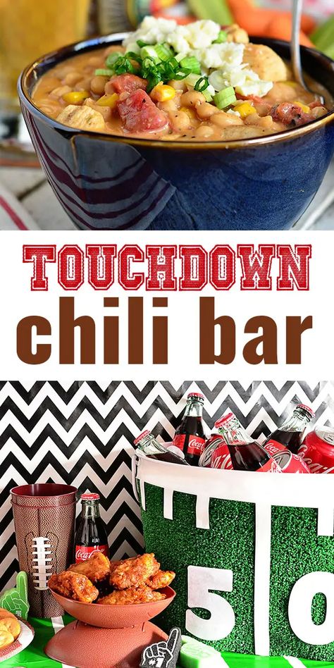 Cozy Fall Homes Touchdown Chili, Chili Bar Party, Gameday Recipes, Chili Party, Football Foods, Tailgating Ideas, Chili Bar, Beautiful Bread, Savory Meals