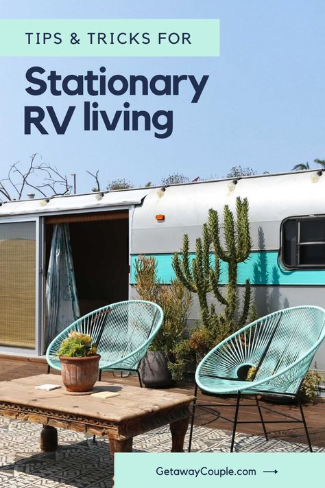 Living In A Camper Full Time Stationary, Stationary Rv Outdoor Setup, Rv Living Full Time Stationary, Rv Living Full Time Decor, Stationary Rv Living, 5th Wheel Living, Class A Rv, Build A Camper, Rv Living Full Time