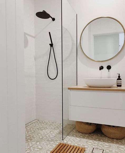 If this isn't #bathroomgoals, then we aren't sure what is. Bespoke bathroom vanity for @natmarie 💦⚪️✔️ #mrandmrswhite… Bathroom Minimalist, Patterned Bathroom Tiles, Minimalist Showers, Bespoke Bathroom, Casa Vintage, Stunning Bathrooms, Chic Bathrooms, Bathroom Items, Trendy Bathroom