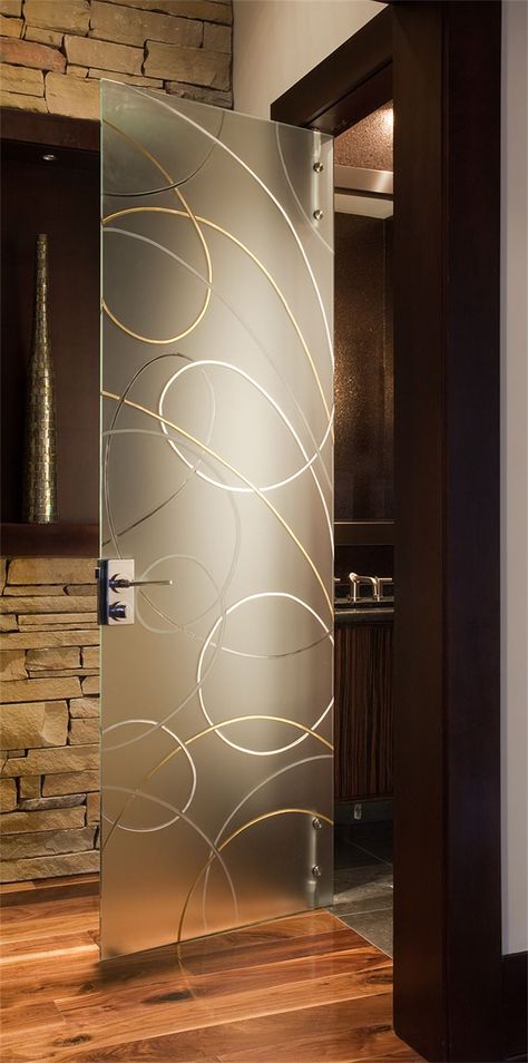 Framless Door - Pivot Swirl : Doors - Signature Art Glass by Design - Orlando Custom Artistic Creations Front Building Design, Window Glass Design, Glass Etching Designs, Etched Glass Door, Frameless Door, Door Design Images, Bathroom Design Decor, Front Entry Doors, Main Door