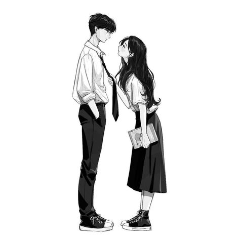 Tall X Short Couple Drawing Base, Couple Pose Height Difference, Pin To The Wall Pose, Short Couples, Phineas Y Ferb, Black And White Illustrations, All Body Workout, Anime Cupples, Manga Drawing Tutorials