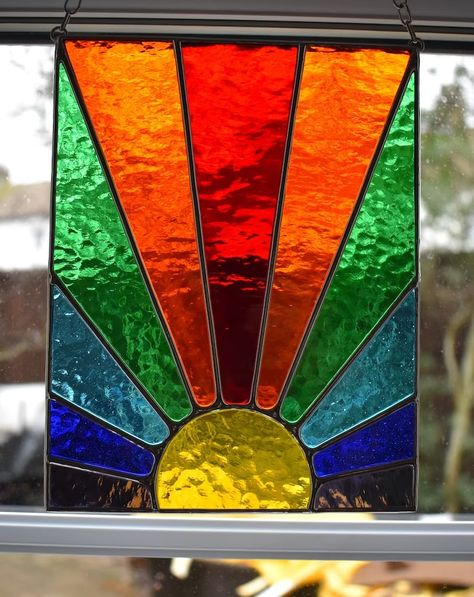 Stained Glass Rainbow, Sunset Rainbow, Stained Glass Sun, Stained Glass Church, Glass Diy, Stained Glass Suncatcher, Stained Glass Diy, Stained Glass Crafts, Stained Glass Panel