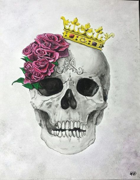 Skull With A Crown, Paintings Tumblr, Skull With Roses, Skull Pictures, Acrylic Painting Flowers, Art Tumblr, Skull Painting, Sugar Skull Art, Skull Artwork