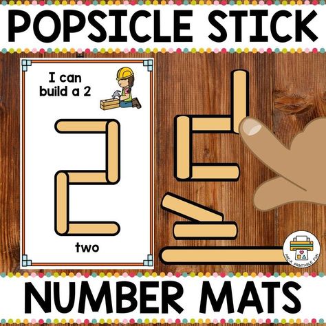 There are many fun ways for preschoolers to learn number formation! This Invitation to build printable includes Templates for building the numbers 0-20 with craft sticks. Buy this $2 Popsicle Stick Number Mats in the #prekprintablefun shop! Building Letters Preschool, Number Building Activities, Number 2 Crafts For Preschoolers, Number Formation Activities, Construction Theme Classroom, Building Numbers, Cup Stacking, Preschool Construction, Number Crafts