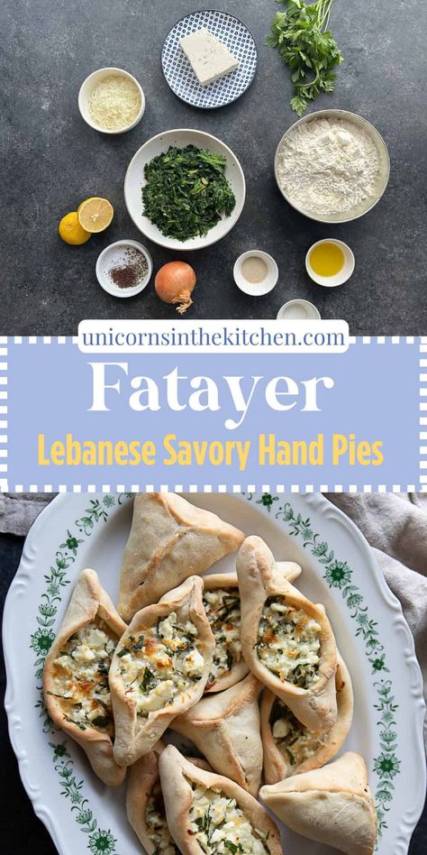 Fatayer (Lebanese Savory Hand Pies) • Unicorns in the Kitchen Savory Vegetarian Hand Pies, Vegetarian Hand Pies, Fatayer Recipe, Lebanese Meat Pies, Savory Hand Pies, Hand Pies Savory, Middle Eastern Cuisine, Savory Pies Recipes, Pies Recipes