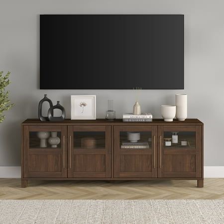 Tv Console Decorating, Tv Stand Decor Living Room, Dark Brown Furniture, Tv Stand Decor, Tv Console Table, Brown Furniture, Living Room Tv Stand, Tv Stand Wood, Tv Decor