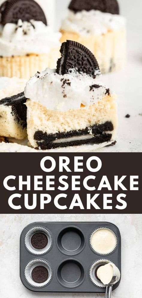 Oreo Cheesecake Cupcakes, Cheesecake Cupcakes Recipe, Mini Oreo Cheesecake, Oreo Cheesecake Cookies, Cream Cheese Cupcakes, Oreo Cheesecake Recipes, Cookies And Cream Cheesecake, Mini Cheesecake Recipes, Cream Cheese Desserts