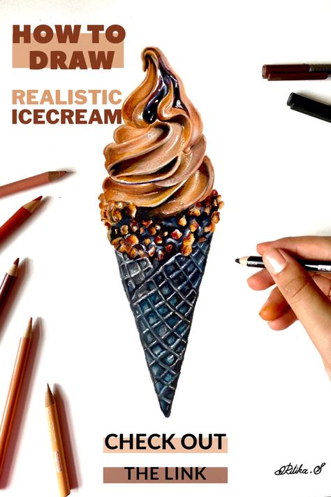 Learn How to draw REALISTIC ICE CREAM using COLOUR PENCILS . Step by step drawing tutorial #colourpencildrawing #colourpenciltutorial #icecreamdrawing #icecreamdrawingcute #icecreamdrawingeasy #icecreamdrawingtutorial #realisticdrawingtutorial Ice Cream Cone Drawing, Ice Cream Drawing, Cream Drawing, Color Pencil Illustration, Prismacolor Art, Colored Pencil Tutorial, Pencil Drawing Tutorials, Colored Pencil Artwork, Food Illustration Art