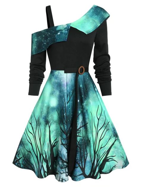 Sky Pattern, Cute Prom Dresses, Gothic Dress, Starry Sky, Teen Fashion Outfits, Asymmetrical Dress, Deep Green, Fancy Dresses, A Dress