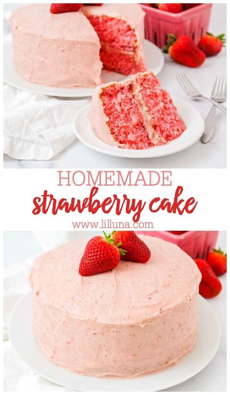 Cake With Strawberry Frosting, Homemade Strawberry Cake, Cake With Strawberry, Fluffy Cake, Strawberry Cake Recipes, Strawberry Frosting, Strawberry Buttercream, Leftover Cake, Strawberry Flavor