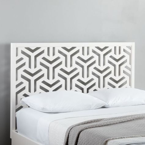 New Headboard Ideas for 2019 That Will Instantly Refresh Your Bedroom: White Lattice Headboard Cnc Bed Design, West Elm Bed Frame, Unique Headboard Ideas, Lattice Headboard, Geometric Headboard, Bed Cover Design, Headboard Queen, Full Headboard, Cnc Furniture