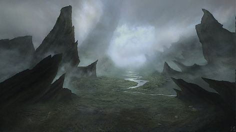 No Prep Module: The Pumpkin Beholder - DnD - Kassoon.com Mroczny Elf, Dark Mountains, Drawing Scenery, Dark Landscape, Landscape Concept, 다크 판타지, Fantasy Art Landscapes, Fantasy Concept Art, Environmental Art