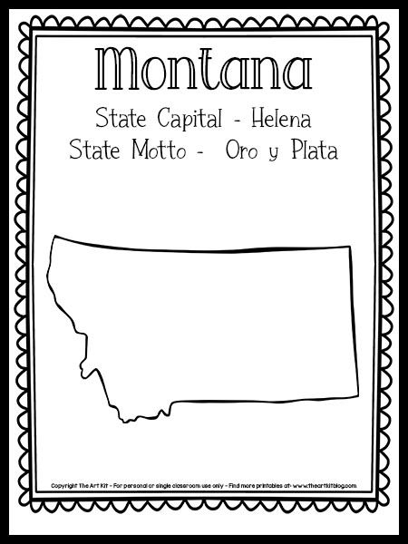 Montana State Outline Coloring Page {FREE Printable!} - The Art Kit Montana State Outline, State Project, Redwork Patterns, Social Studies Unit, Coloring Page Free Printable, The 50 States, State Symbols, State Signs, Montana State