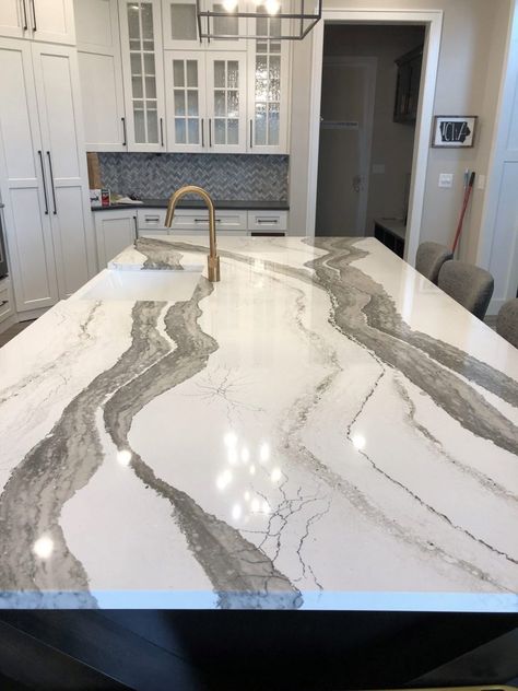 Cambria Skara Brae Quartz - Creative Surfaces Showroom, Sioux Falls Cambria Skara Brae, Bedroom Turned Closet, Skara Brae, Kitchen Cabinet Style, Greige Kitchen, White Cabinets White Countertops, Cambria Quartz Countertops, Cambria Quartz, Quartz Kitchen Countertops