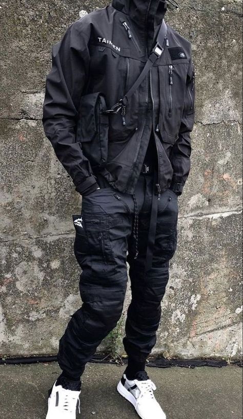 Tactical Aesthetic Outfit, Tactical Outfits Men, Techwear Mens, Tech Wear Jacket, Mens Techwear, 2023 Streetwear, Casual Techwear, Black Techwear, Techwear Men