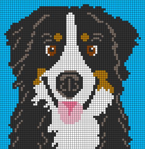 Bernese Mountain Dog Cross Stitch, Australian Shepherd Cross Stitch Pattern, Pixel Art Chien, Dog Alpha Pattern, Pixel Art Dog, Dog Pixel Art, Pixel Dog, Pixel Art Grid, Graph Paper Art