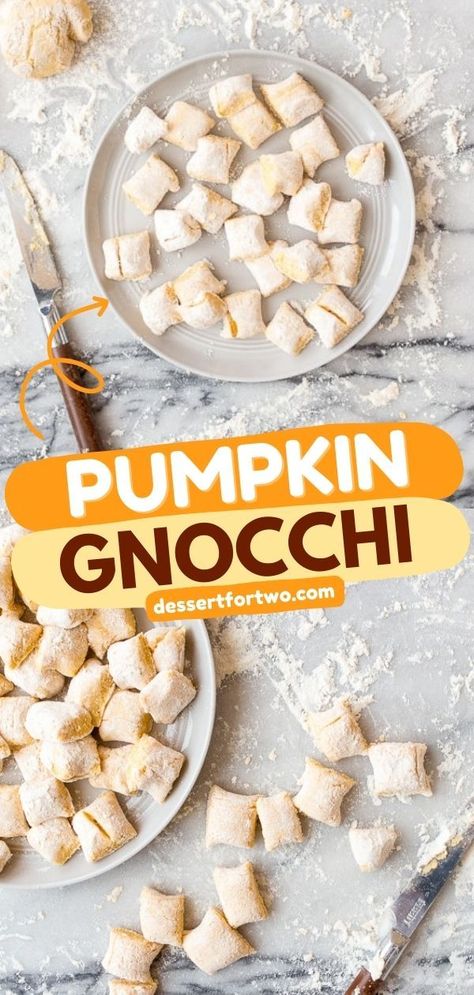 Once you try this homemade gnocchi, you won't have it any other way! It's an easy dinner recipe for two. Cooked in sage butter sauce, this pumpkin gnocchi with ricotta is so good! You'll want to double this pumpkin recipe! Dinner Recipe For Two, Gnocchi Homemade, Sage Brown Butter Sauce, Pumpkin Ricotta, Sage Brown Butter, Pumpkin Recipes Dinner, Sage Butter Sauce, Pumpkin Puree Recipes, Pumpkin Gnocchi