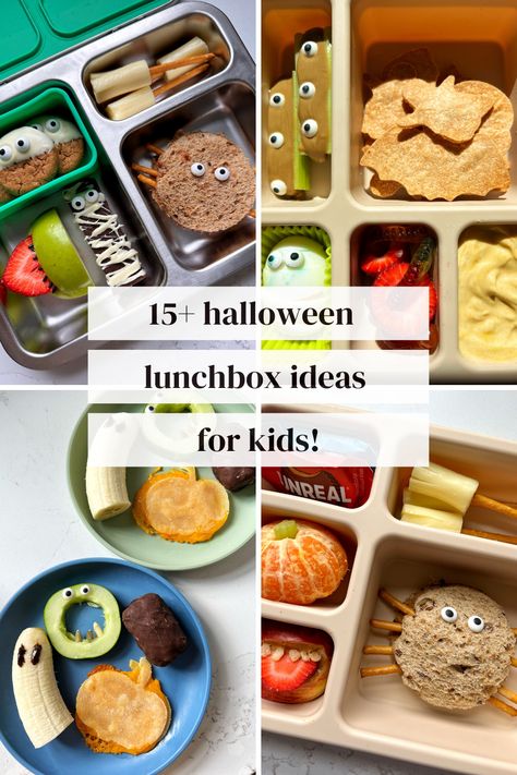 Halloween Lunchbox Ideas for Kids Halloween Lunchbox Ideas, Lunchbox Ideas Kids, Halloween Lunch Ideas, Lunchbox Ideas For Kids, Clementine Pumpkins, Banana Ghosts, Pumpkin Peel, Halloween Lunch Box, Pumpkin Yogurt