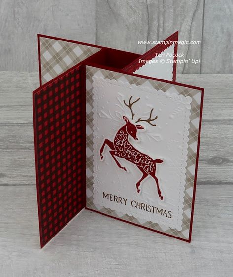 Pinwheel Tower Card, Tower Cards, Pinwheel Cards, Tower Card, Folded Christmas Cards, Deer Cards, Stampin Up Weihnachten, Tarjetas Pop Up, Fancy Fold Card Tutorials