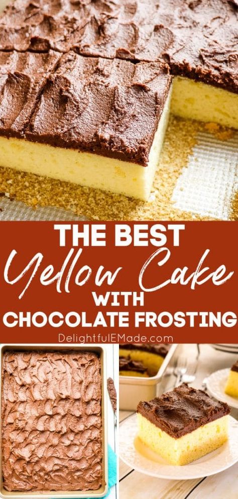 Yellow Cake Sheet Cake, Yellow Cake Frosting Recipes, Chocolate Frosting For Yellow Cake, Yellow Sheet Cake With Chocolate Frosting, Yellow Cake And Chocolate Frosting, Yellow Sheet Cake With Chocolate Icing, Frosting For Yellow Cake, Yellow Sheet Cake Recipe, Buttermilk Sheet Cake