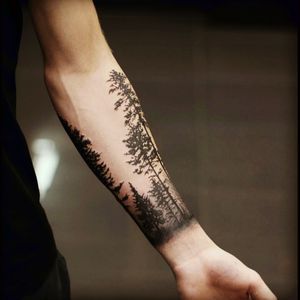 Forest Tattoo Sleeve, Forest Forearm Tattoo, Natur Tattoo Arm, Tree Sleeve Tattoo, Pine Tattoo, Tree Tattoo Forearm, Tree Tattoo Arm, Tree Tattoo Men, Forest Tattoo