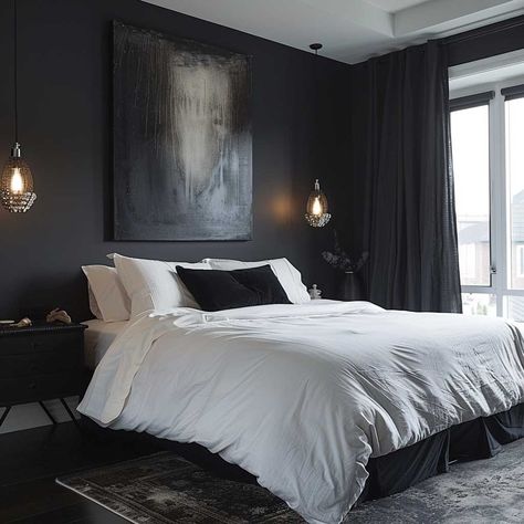 18+ Ideas for Painting Bedroom Walls for a Minimalist Haven • 333+ Inspiring Lifestyle Ideas Black Ceiling White Walls Bedroom, Black Ceiling White Walls, Painting Bedroom Walls, Romantic Modern Bedroom, White Walls Bedroom, Monochrome Bedroom, Ideas For Painting, White Wall Bedroom, Inspiring Lifestyle