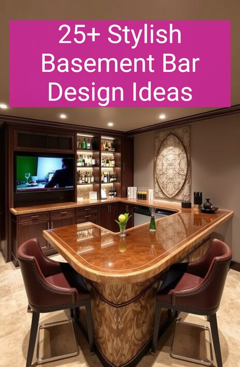 25+ Stylish Basement Bar Design Ideas Unique Bars For Home, Half Circle Bar Design, Home Bar Makeover, Bars In Basement Ideas, Rustic Bar Ideas For Home Basement, Entertainment Basement Ideas, Luxury Basement Bar, Indoor Bar Ideas Houses, Rustic Bar Ideas For Home