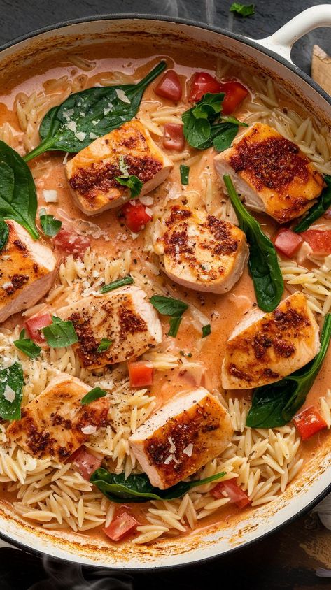 This Cajun Orzo Recipes dish blends diced tomatoes, orzo pasta, and seasoned chicken for a dish that's both quick and satisfying. Ideal for Recipes With Orzo Pasta! Baked Diced Chicken, Chicken And Diced Tomatoes Recipe, Recipes With Orzo Pasta, Recipes With Orzo, Chicken And Orzo Recipes, Chicken Recipes Cajun, Cajun Orzo, Cajun Chicken Orzo, Easy Pasta Ideas