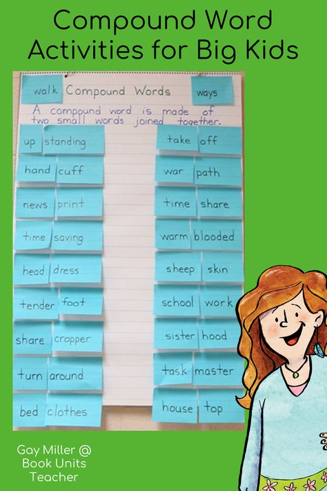 Check out these great upper elementary compound word activities. Here are a few things you will find. A detailed word list shows when to close or hyphenate a number of compound words. The foldable organizer works well with advanced or simple words. Check out this idea for an interactive anchor chart. It can be made in literally seconds. Games and activities will make learning fun. Compound Word Games, Word Choice Anchor Chart, Compound Words Activities, Kindergarten Reading Activities, Spelling Rules, Word Choice, Compound Words, High School Classroom, Small Words