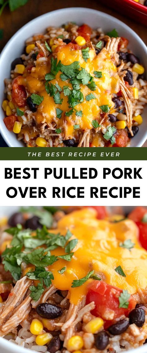 Image for Best Pulled Pork Over Rice Recipe Ideas For Shredded Pork, Pulled Pork Skillet, Recipes With Cooked Pork, Uses For Shredded Pork, How To Eat Pulled Pork, Canned Pulled Pork Recipes, Healthy Pulled Pork Meals, What To Do With Pulled Pork, Recipes For Leftover Pulled Pork