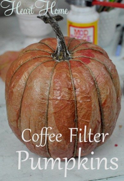 Pumpkin Decoupage, Decoupage Pumpkins, Paper Mache Pumpkins, Coffee Filter Crafts, Adornos Halloween, Faux Pumpkins, Fall Deco, Pumpkin Pumpkin, Fall Halloween Crafts