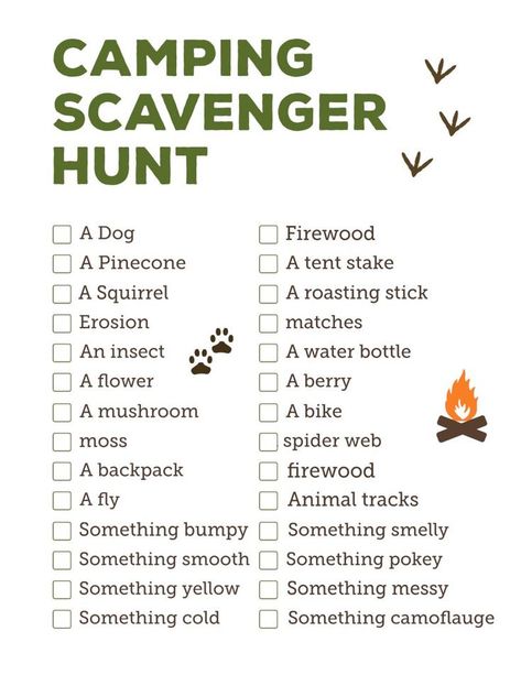 Camping Scavenger Hunt Printable. Free printable nature outdoor scavenger hunt ideas  for kids, adults, teens, students or scouts. #papertraildesign #campingfun #campingideas #campingwithkids Camping Games For Adults, Outdoor Camping Games, Camping Scavenger Hunts, Camping Bedarf, Camping Activities For Kids, Camping Party, Camping Games, Camping Supplies, Camping Activities