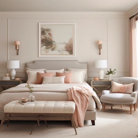 romantic bedroom accessible beige Beige Bedroom Walls Ideas, Romantic Paint Colors For Bedroom, Accessible Beige Bedroom Ideas, Beige And Pink Bedroom Ideas, Accessible Beige Sherwin Williams Bedroom, Colors That Go With Accessible Beige, Master Bedrooms Romantic, Bedroom Paint Ideas Master Color Schemes, Beige Bedroom Paint Colors